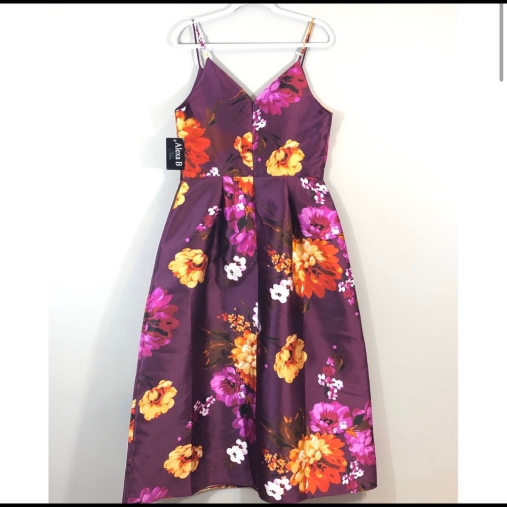 NWT Alexa B Purple Yellow Pleat Maxi Formal Dress